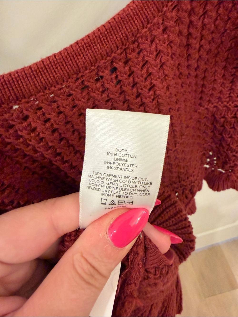 Express Crochet Ruffle Crop Top in Rust - Picture 7 of 7